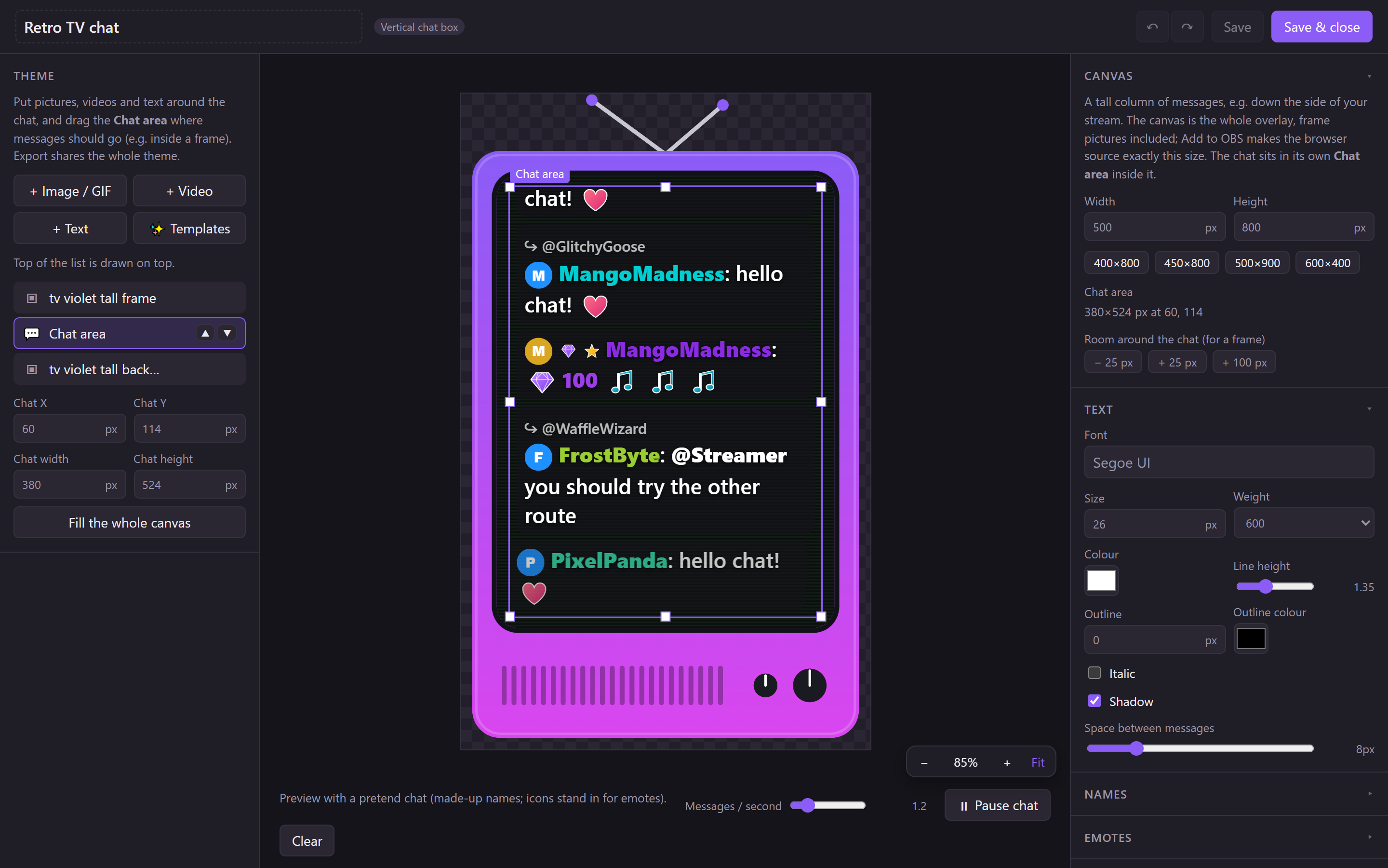 The Chat Designer with a chat inside a retro TV frame